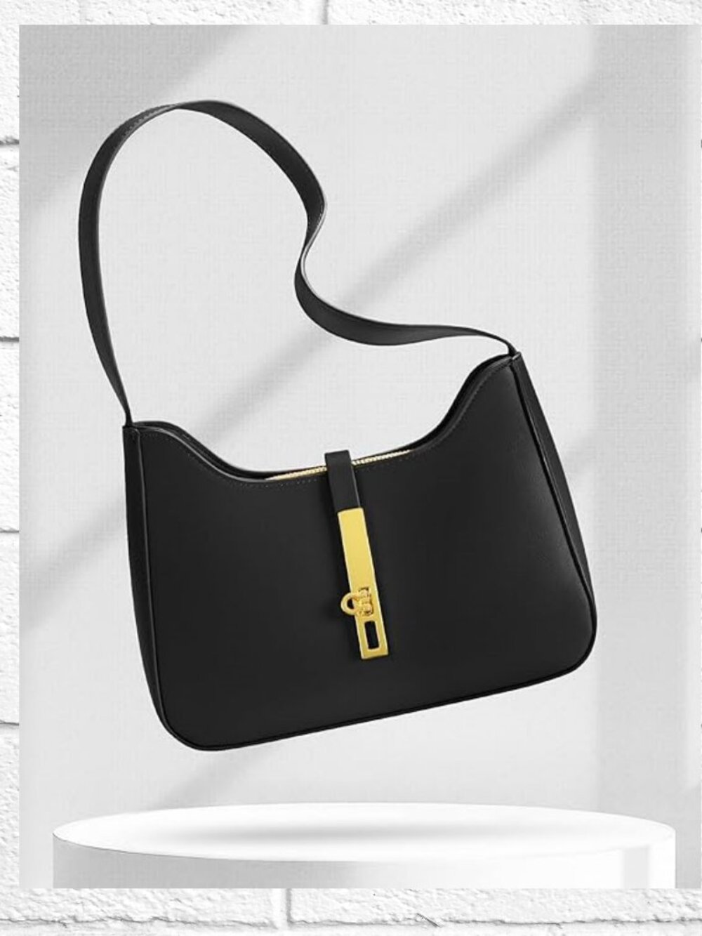 NWOT! Black Faux Leather Shoulder Bag with Gold-Tone Hardware and Clasp